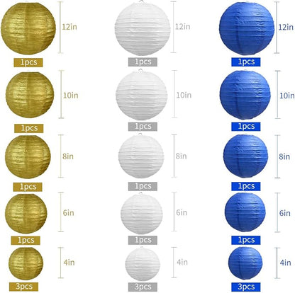 BEISHIDA Blue Gold Paper Lanterns 10Pcs 4/6/8/10/12 Inch Round Chinese Lamp | - Image 2