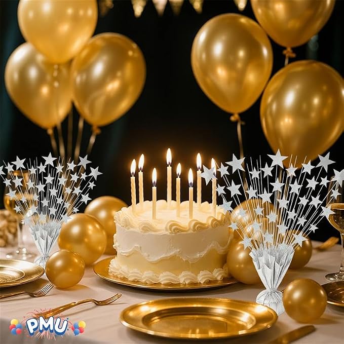 PMU 6 Pack Bursting Star Metallic Foil Spray Centerpiece- Silver Prismatic - Image 2
