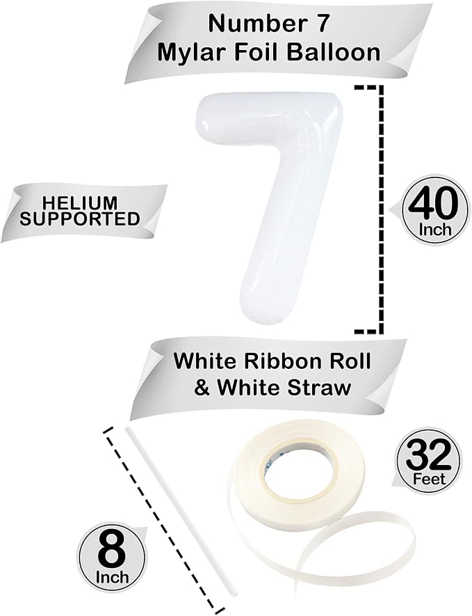 KatchOn White Number 7 Balloon 40 Inch | 7th Birthday Balloon - Image 4