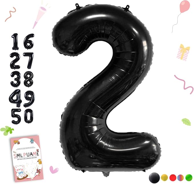 40 inch Number Balloon 0-9 Black Large Number 2 Balloons, Digital Balloons by Smlpuame