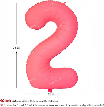 40 IN Fluorescent Red Number 2 Balloon Neon Red Digital 2 Foil Balloon | - Image 2