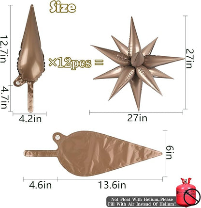 60 PCS Brown Star Balloons, 12 Point Spike Explosion Star Foil Balloons - Image 2