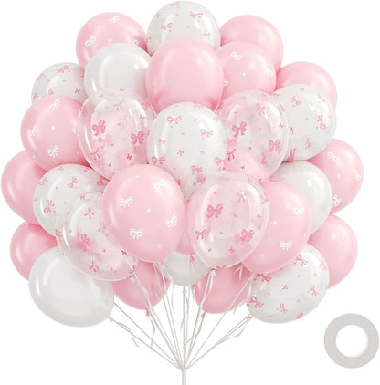 60pcs Pink Bow Balloons 12inch by Awenztech