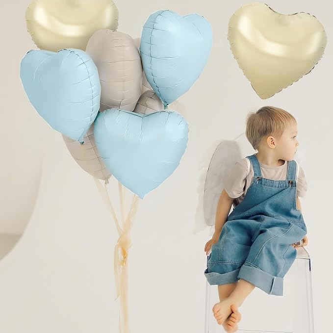 Blue White Heart Balloons, 18Inch Cream White Helium Balloon - Image 4