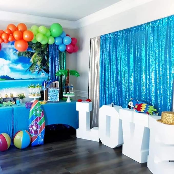 Poise3EHome 6FT x 8FT Turquoise Sequin Photography Backdrop Curtain - Image 3