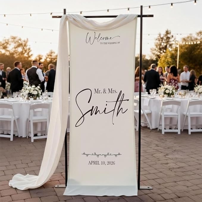 Wedding Welcome Sign Banner Personalized Custom Name Linen Fabric Wedding - Image 2