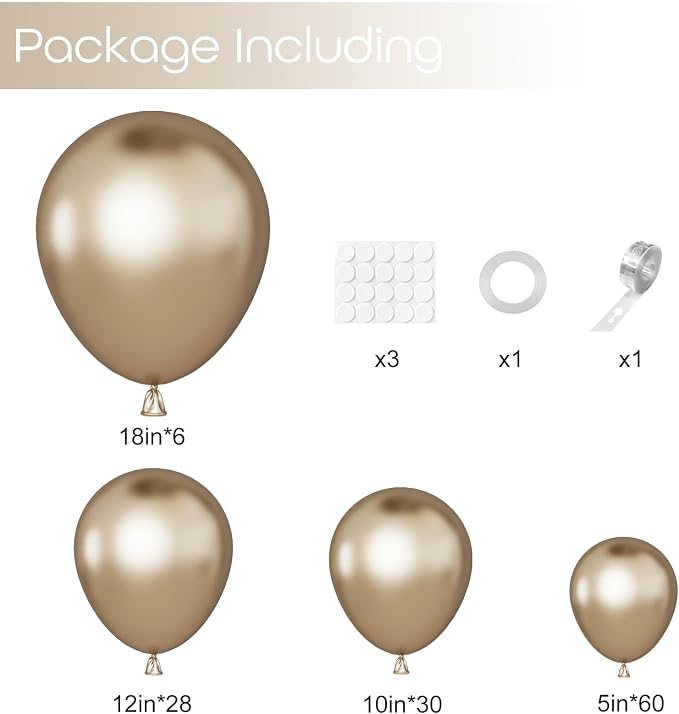 Ouddy Party 129Pcs Chrome Gold Balloons Different Sizes - Image 2