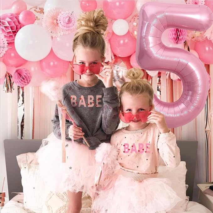 TONIFUL 40 Inch Pink Number 5 Balloons Large Foil 5th Birthday Decorations | - Image 4