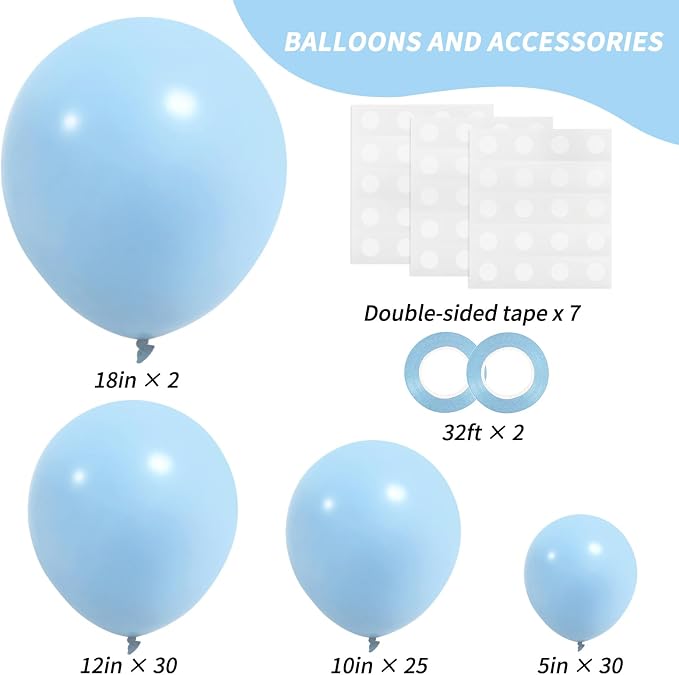 RUBFAC 87pcs Pastel Blue Balloons Different Sizes 18 12 10 5 Inches - Image 2