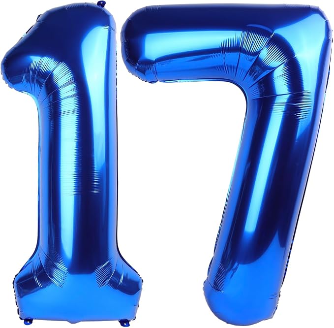 17 Balloon - Metallic Blue Birthday Number Balloons, 40 Inch Decorations | by ALPHADELTAPI