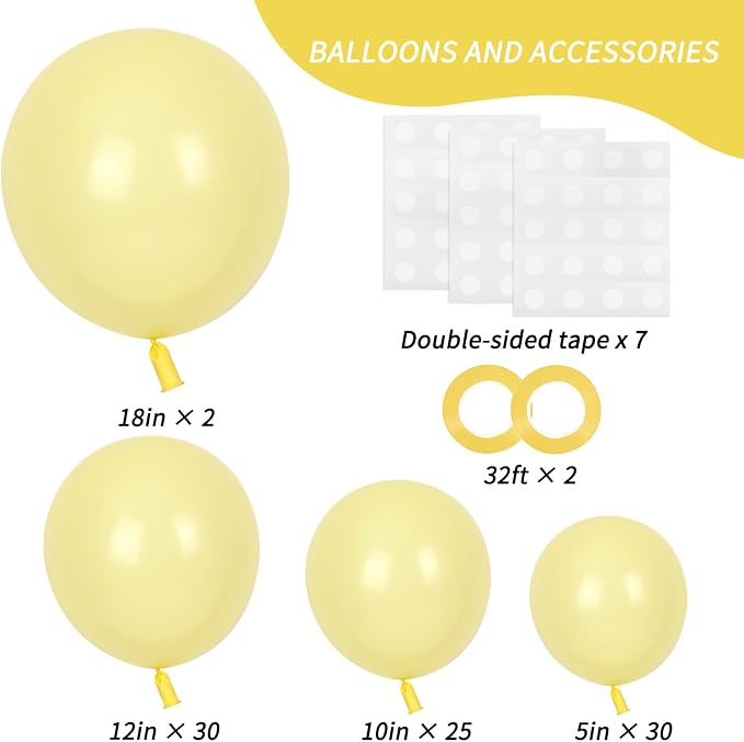 RUBFAC 87pcs Pastel Yellow Balloons Different Sizes 18 12 10 5 Inches - Image 2