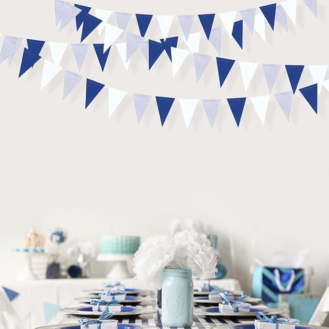 30 Ft Navy Blue White and Silver Party Decorations Royal Blue Triangle Flag - Image 4