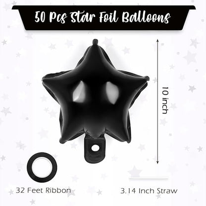 50 Pcs Star Balloons, 10 Inch Black Star Foil Balloons, Stars Shaped Balloon - Image 2