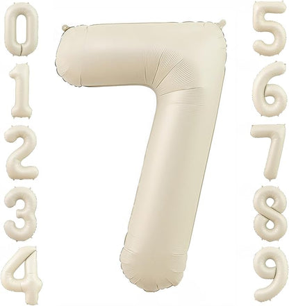 Cream 7 Balloon Number 40 Inch Cream White Number 7 Balloon Helium Mylar 7 by BBPOOL