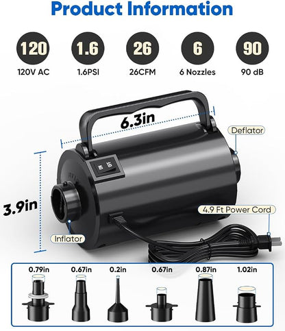 Electric Air Pump with Hose for Inflatables, High Power Inflator Deflator Blow - Image 2
