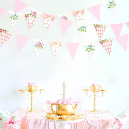 Spring Tea Party Decorations Pink and Gold Floral Flower Butterfly Teapot - Image 4