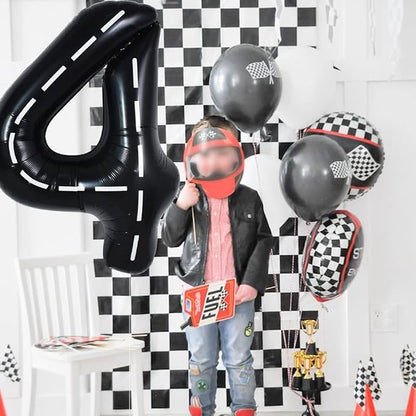 TONIFUL 40 Inch Large Race Car Number 4 Balloon 4th Birthday Decorations | 4th - Image 4