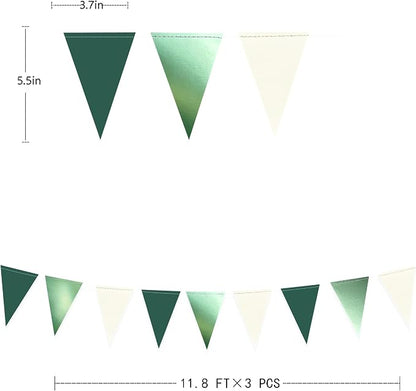 Sage Green Decorations Hanging Paper Pennant Banner Flag Green Beige Triangle - Image 2