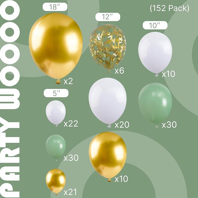 PartyWoo Sage Green Balloon Arch Kit 152pcs Different Sizes 18 12 10 5 Inch | - Image 3