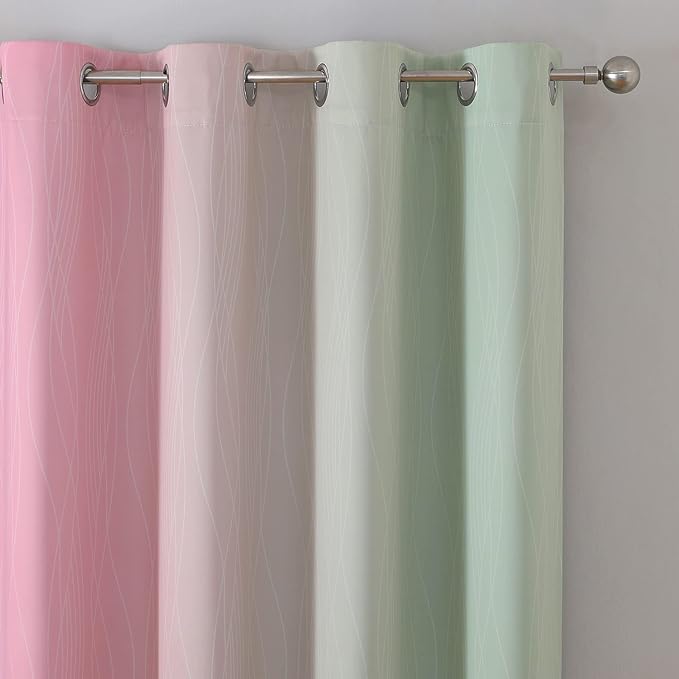 Sage Green and Pink Blackout Curtains 84 Inches Long - Image 4