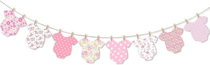 Pink Floral Baby Shower Banner for Girls, Baby Girl Onesie Garland, Boho Pink - Image 9