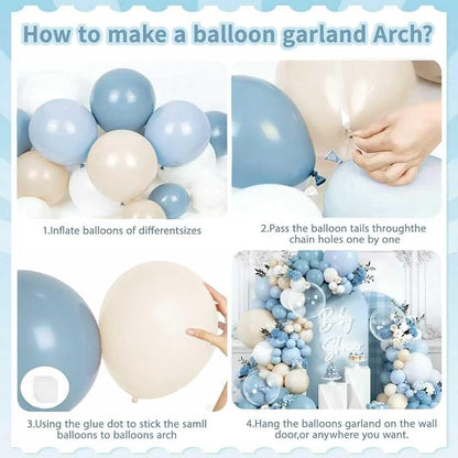 Dusty Blue Balloons Arch Kit, Sand White, Different Size | Latex Balloons - Image 3
