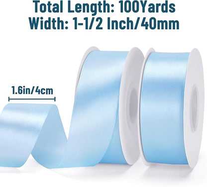 KINGLAKE Light Blue Satin Ribbon – 1-1/2 Inch x 2 Rolls Baby Blue Ribbon - Image 2