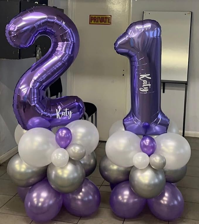 Number 21 Purple Balloons 40 Inch Giant Purple 12 Number Foil Helium Balloons - Image 4