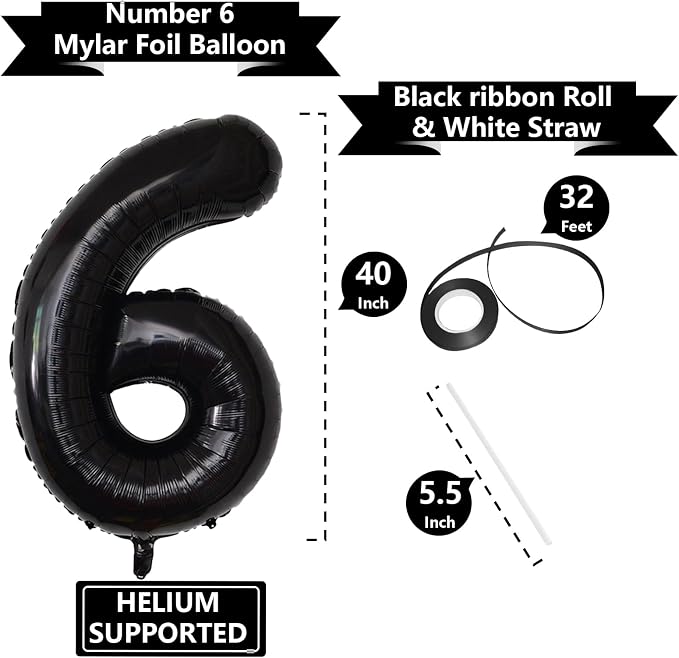 Number Balloons Black Party Balloon - Image 3