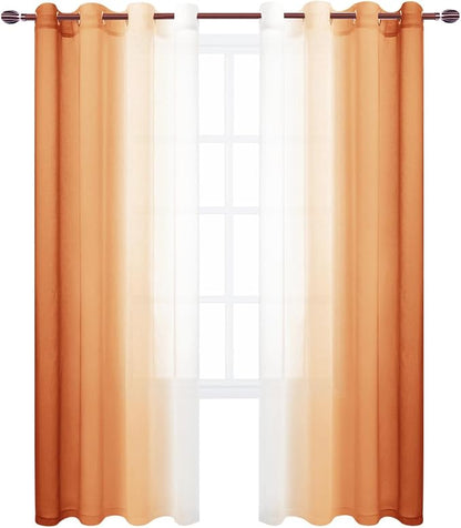DWCN Ombre Faux Linen Extra Long Fall Sheer Curtains - Image 8