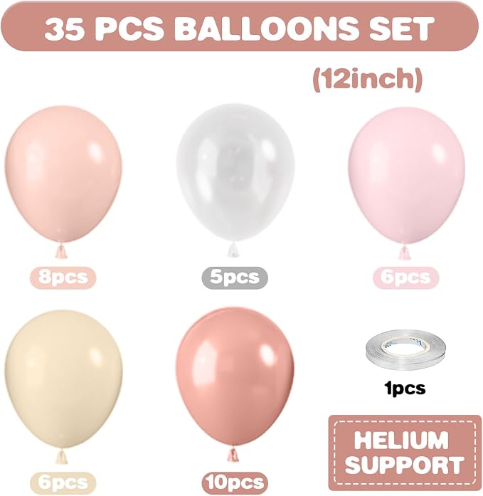Dusty Pink Balloons, 12 Inch Pastel Pink Balloons, Blush Macaron Orange White - Image 2