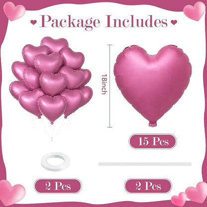 TONIFUL 15 Pack 18 Inch Matte Pink Heart Foil Balloons – Pink Mylar Heart - Image 2