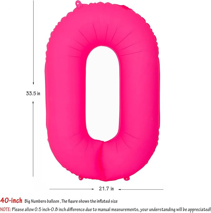 40 in Fluorescent Pink Birthday Balloon Number 0 Pink Fluorescent Number 0 | - Image 2