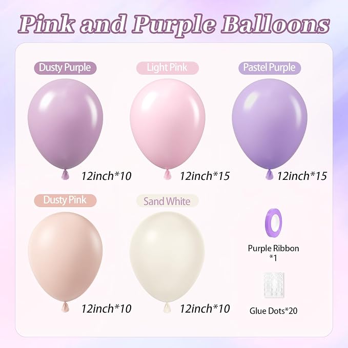 60pcs Pink and Purple Balloons 12inch - Image 2