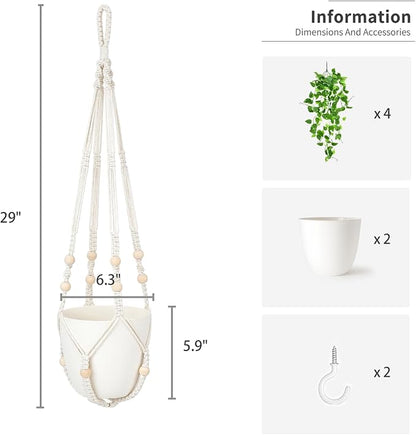 Mkono Fake Hanging Plant, Macrame Hanger - Image 6