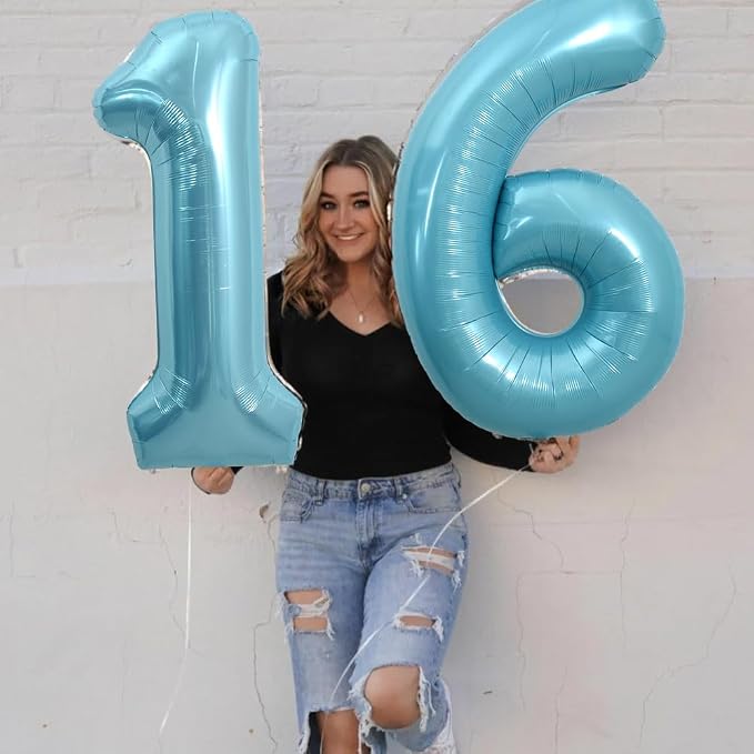TONIFUL 40 Inch Light Blue Large Numbers Balloons Number 16 Helium Balloons - Image 5