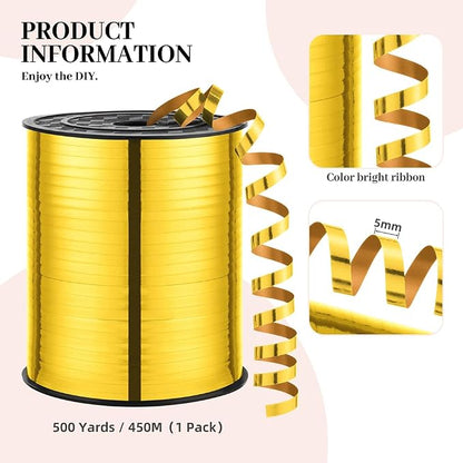 Metallic Gold Curly Ribbon, 500 Yard Curling Ribbon - Image 2
