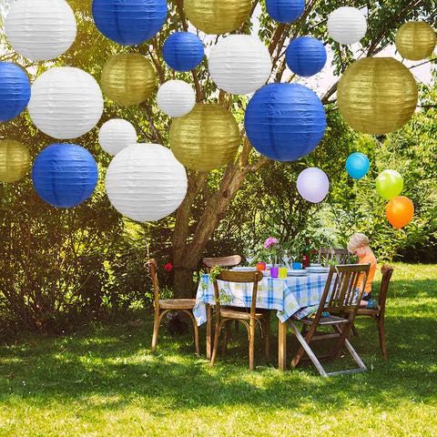 BEISHIDA Blue Gold Paper Lanterns 10Pcs 4/6/8/10/12 Inch Round Chinese Lamp | - Image 4