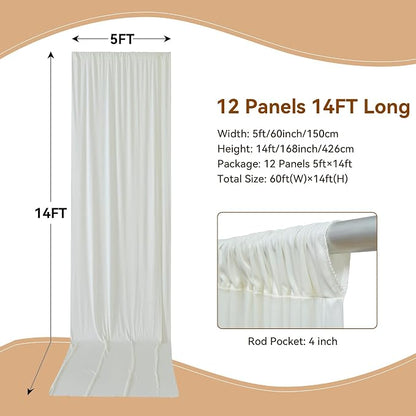 60×14ft Wrinkle Free Ivory Backdrop Curtain, Soft Silky Easy to Drape Cream - Image 2