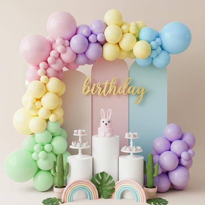 RUBFAC 135pcs Pastel Balloon Arch Kit, Macaron Rainbow Latex Balloon, Different - Image 6