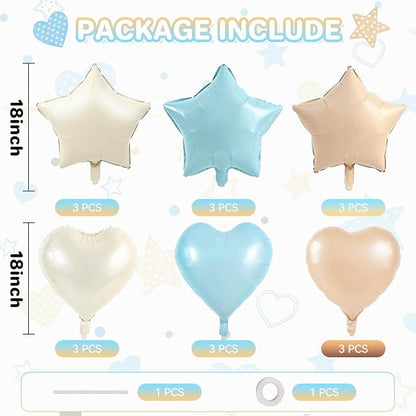 TONIFUL 18 Inch Cream Blue Star and Heart Foil Balloons - Image 2