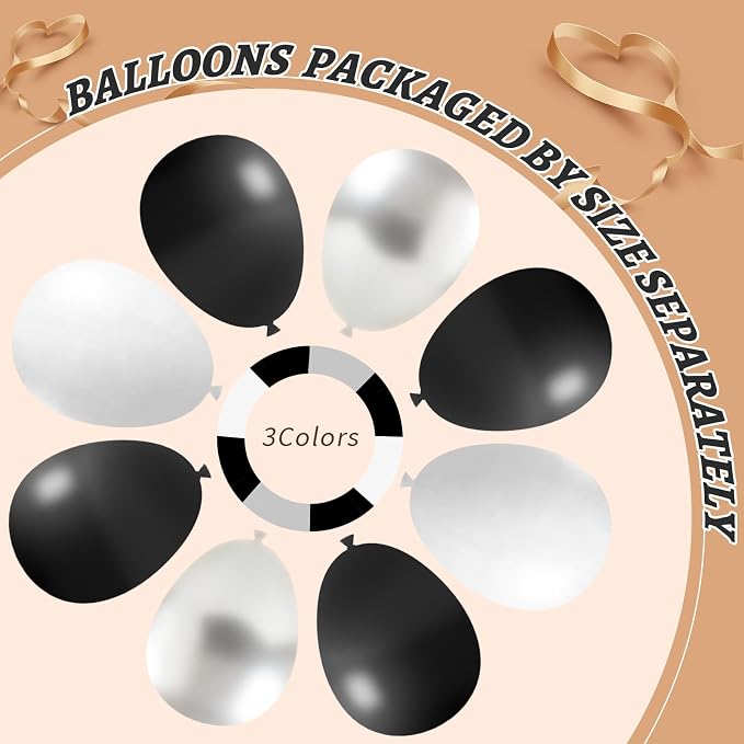 412Pcs Black and Silver White Balloon Arch Kit, 18 12 10 5 Inch Different Size - Image 4