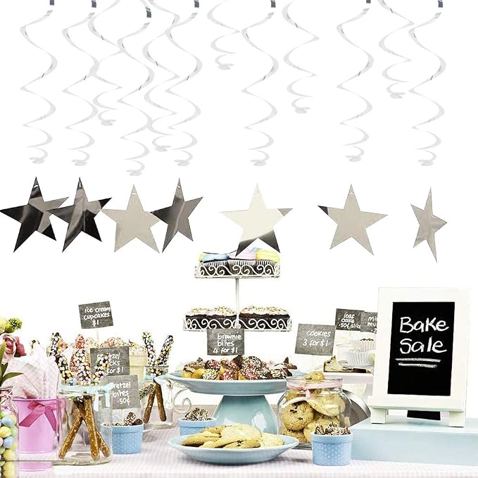 BEISHIDA Silver Star Hanging Swirl Decorations, Hanging Silver Party Supplies - Image 4