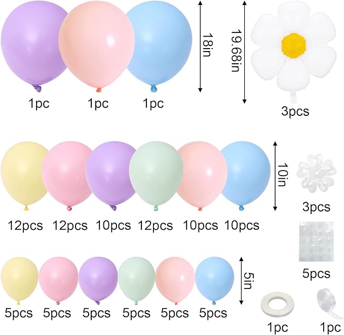 Daisy Balloon Garland Arch Kit, Retro Hippie Boho Macaron Pastel Balloons - Image 2