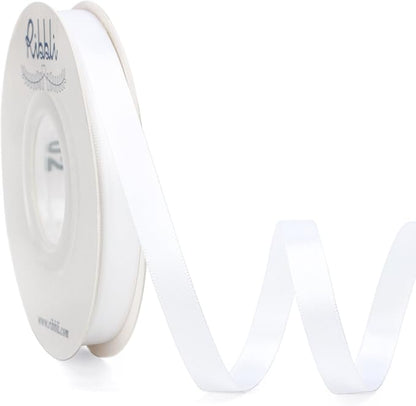 Ribbli Double Faced White Satin Ribbon, 3/8” x Continuous 25 Yards, Fabric by Ribbli