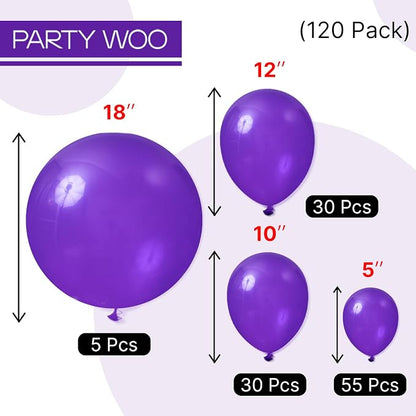 PartyWoo Dark Purple Balloons 120pcs Royal Purple Color 18 12 10 5 Inch | 18 12 - Image 3
