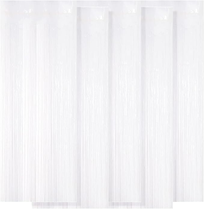 5 Pack White Fringe Foil Curtain 3.2ft x 8.2ft Tinsel Backdrop Streamers by Ohiyoo