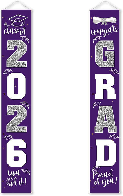 Graduation Decorations 2026 Banner Porch Sign Purple Silver by ATFUNSHOP