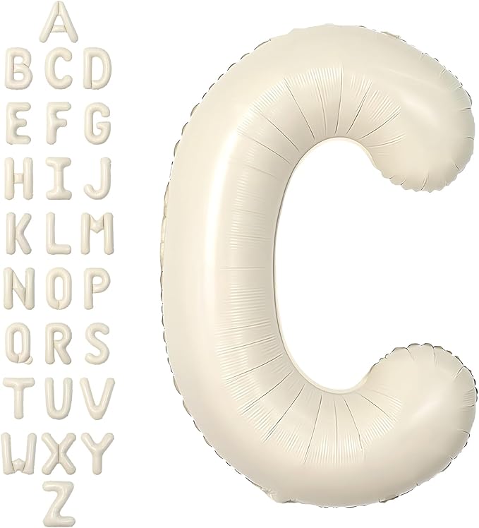SUWEN 40 Inch Cream Large C Letter Balloons Big Foil Helium A-Z | Jumbo Mylar by SUWEN