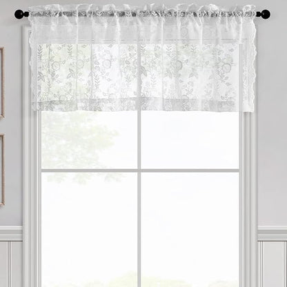 FINECITY White Floral Lace Valance Curtain by FINECITY